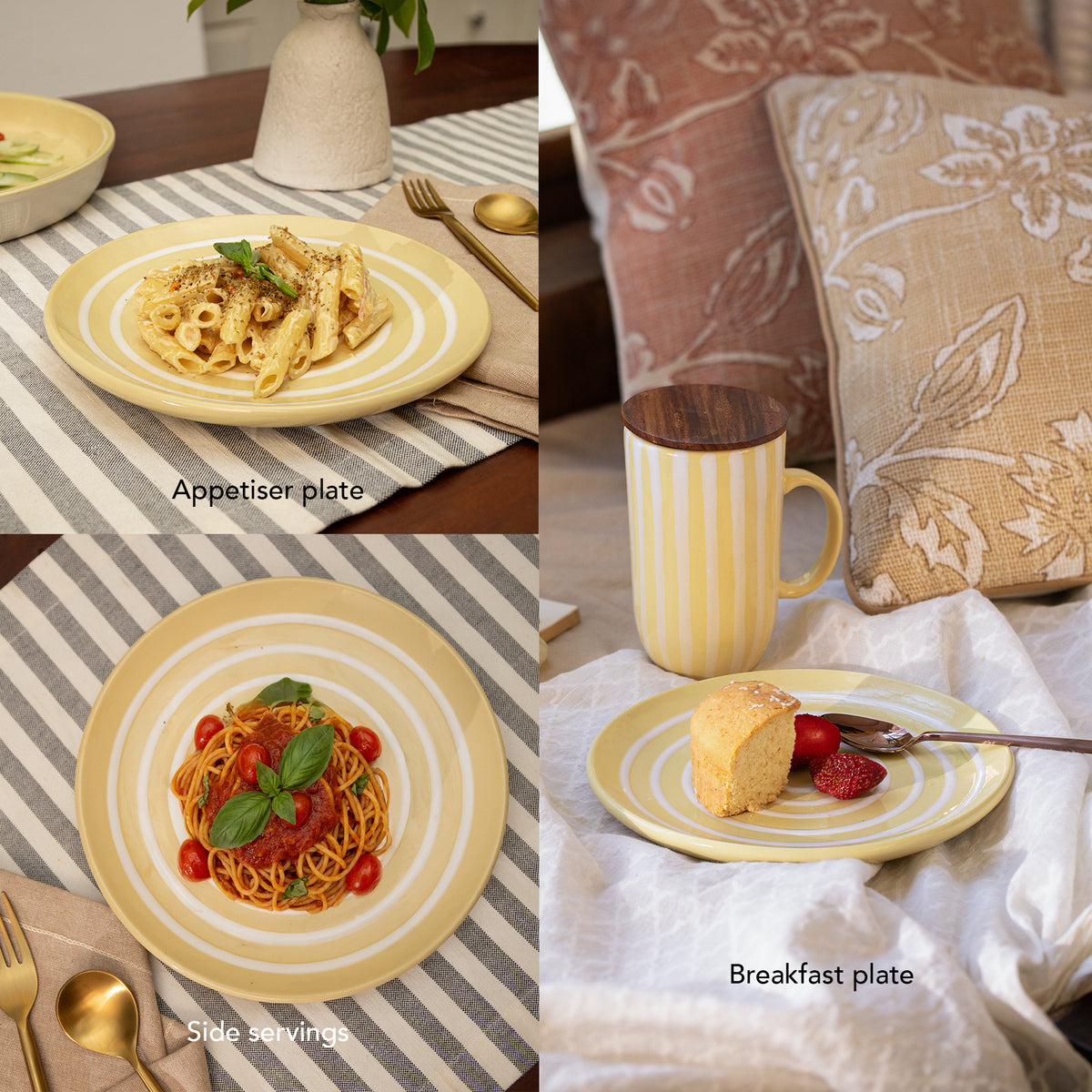 Ceramic Breakfast Plate Stripes Lemon