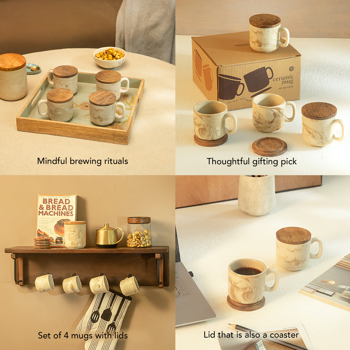 Jupiter Mug Set of 4 with wooden lid