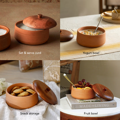 Terracotta Curd Setter With Wooden Lid- Small
