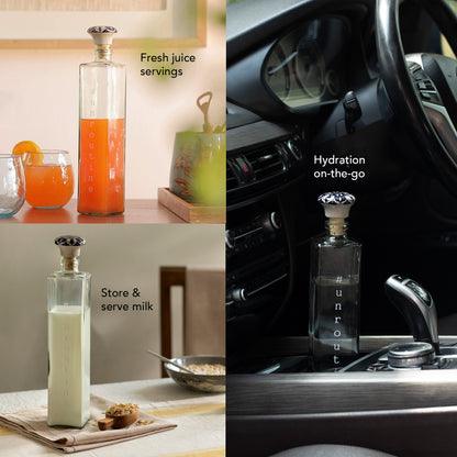 Square glass water bottle with ceramic stopper