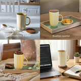 Ceramic Mug Tall Stripes W/Wdn Lid Lemon