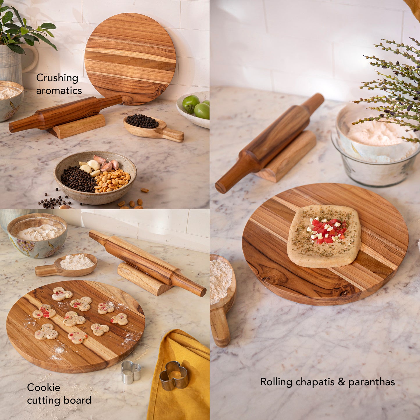 In Teak Wooden Chakla Belan With Stand- Small
