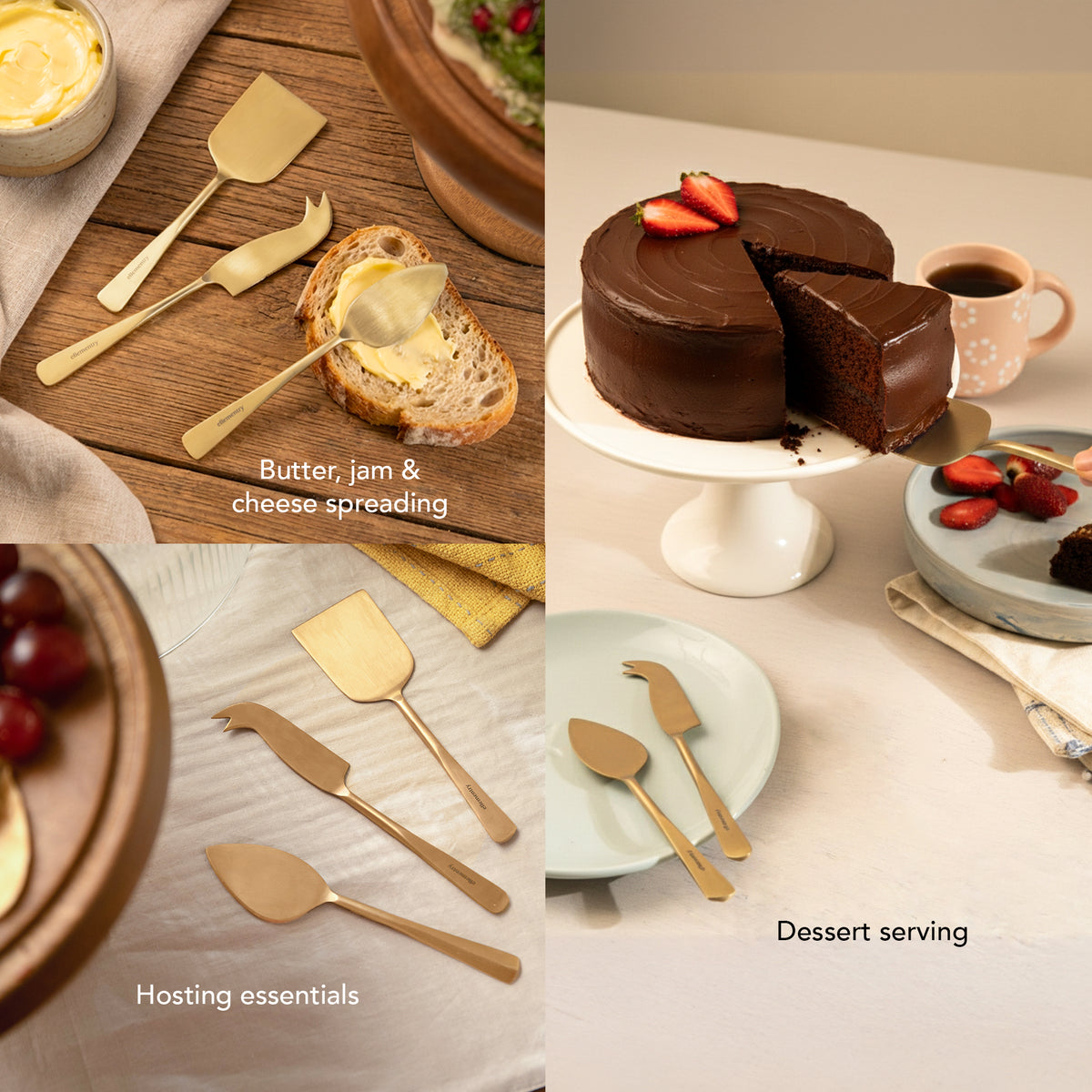 Cheese Set of 3 Champagne Gold Matt Finish