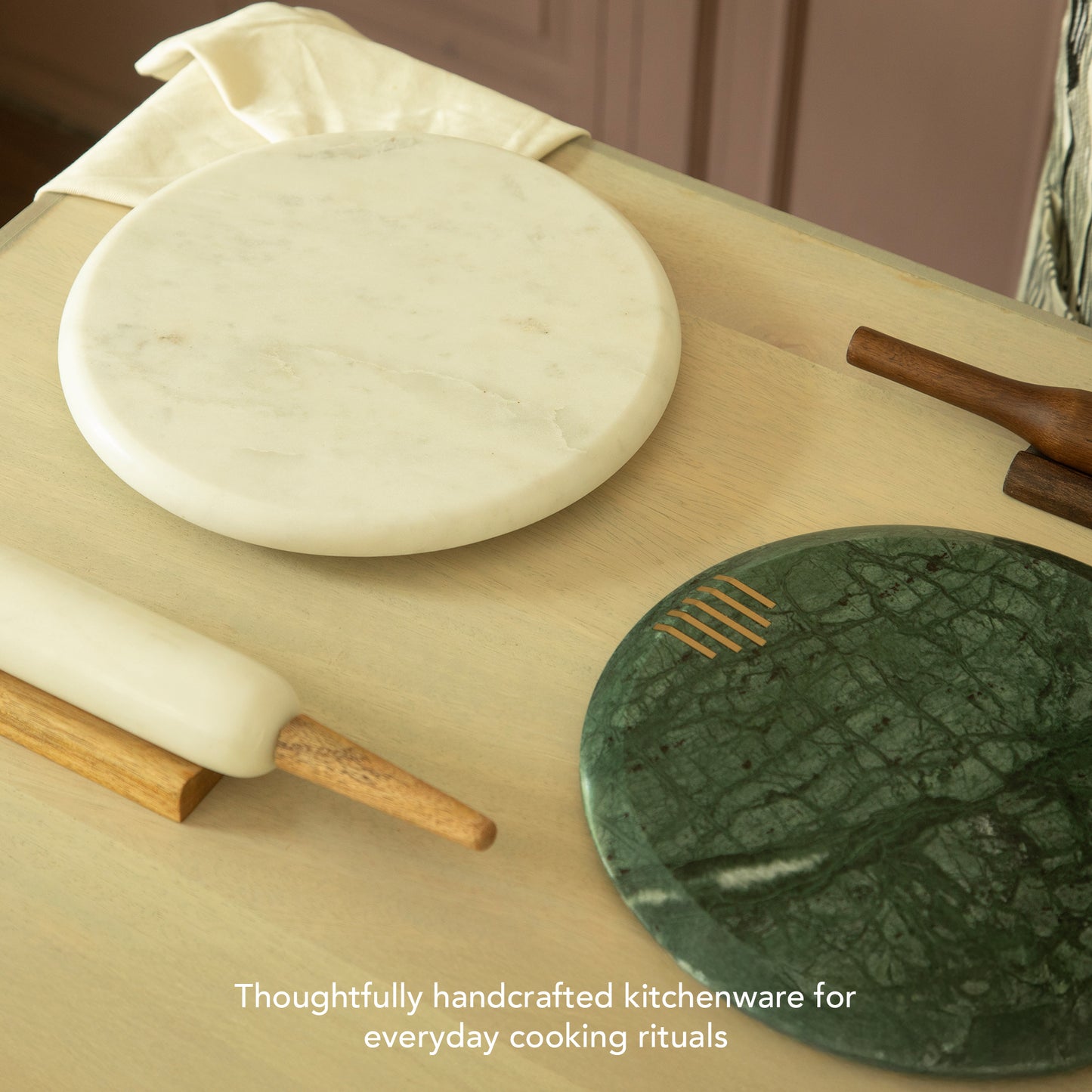 Marble Chakla Belan Set of 2 White