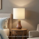 Cottage Wooden Ribbed Lamp With Shade