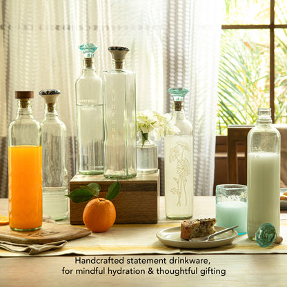 Square glass water bottle with ceramic stopper