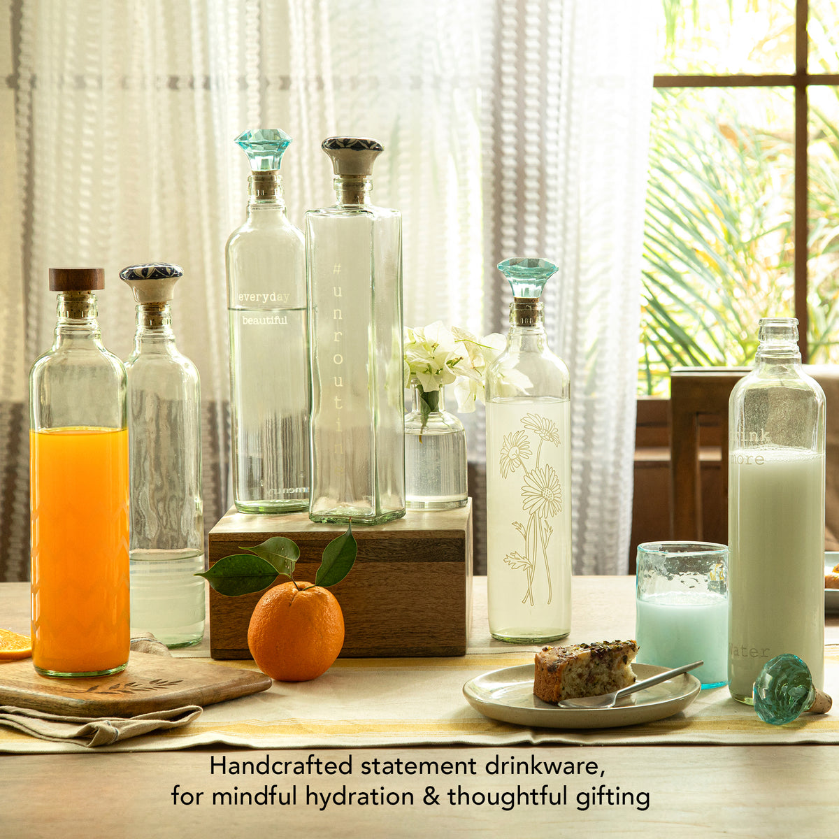 Everyday Glass Bottle With Blue Glass Stopper