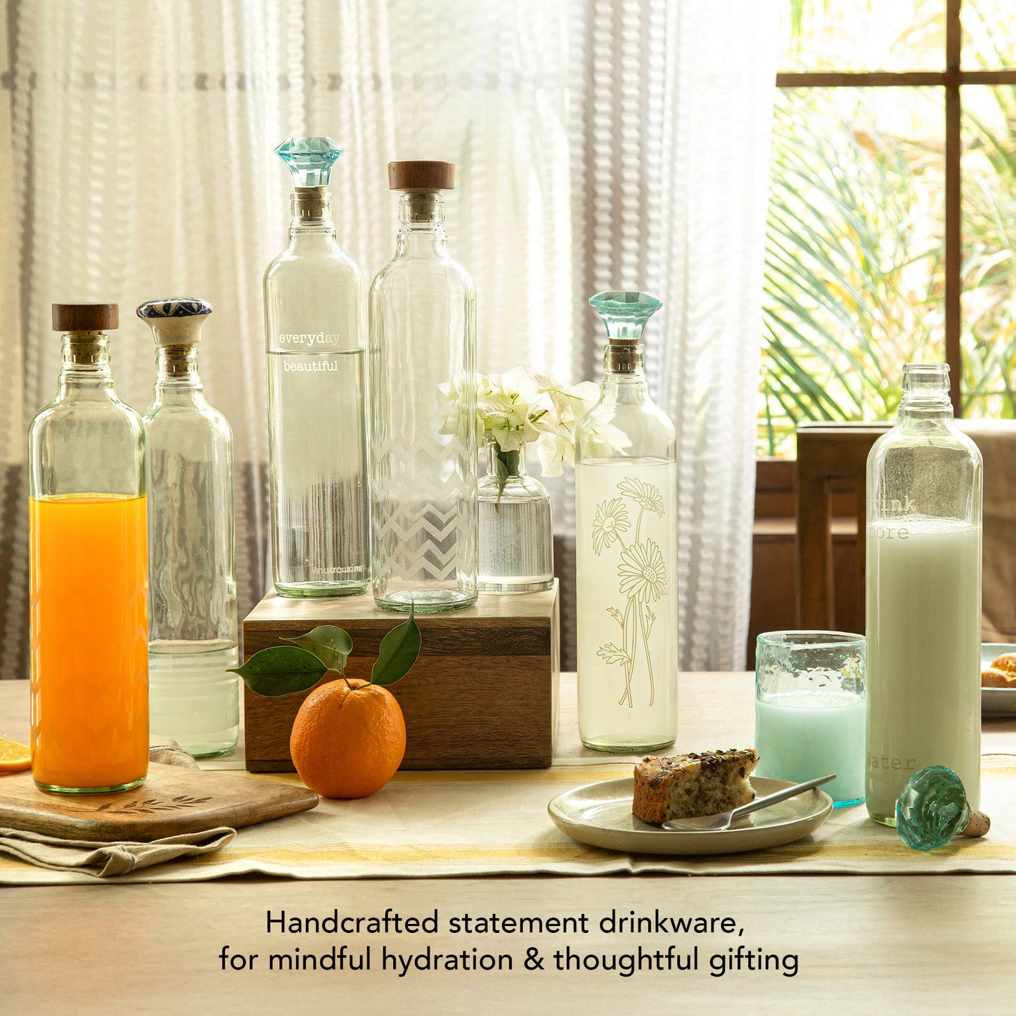 Frosted Chevron Glass Bottle With Brown Wooden Stopper