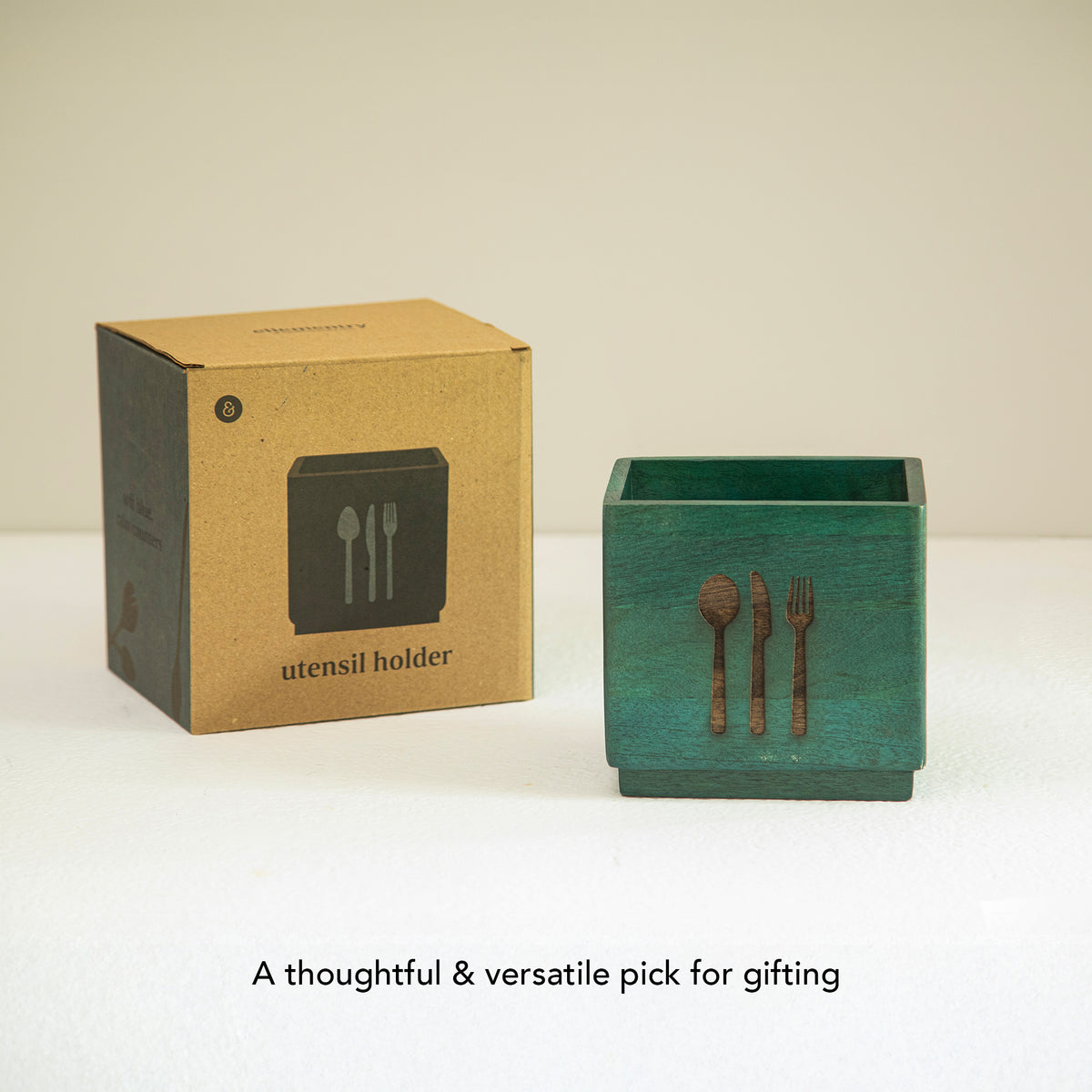 Blue Wood Utensil Holder