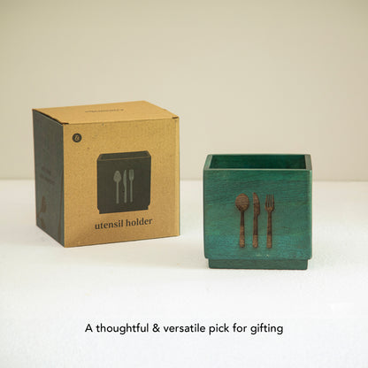 Blue Wood Utensil Holder