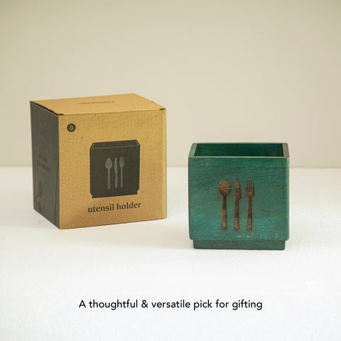 Blue Wood Utensil Holder