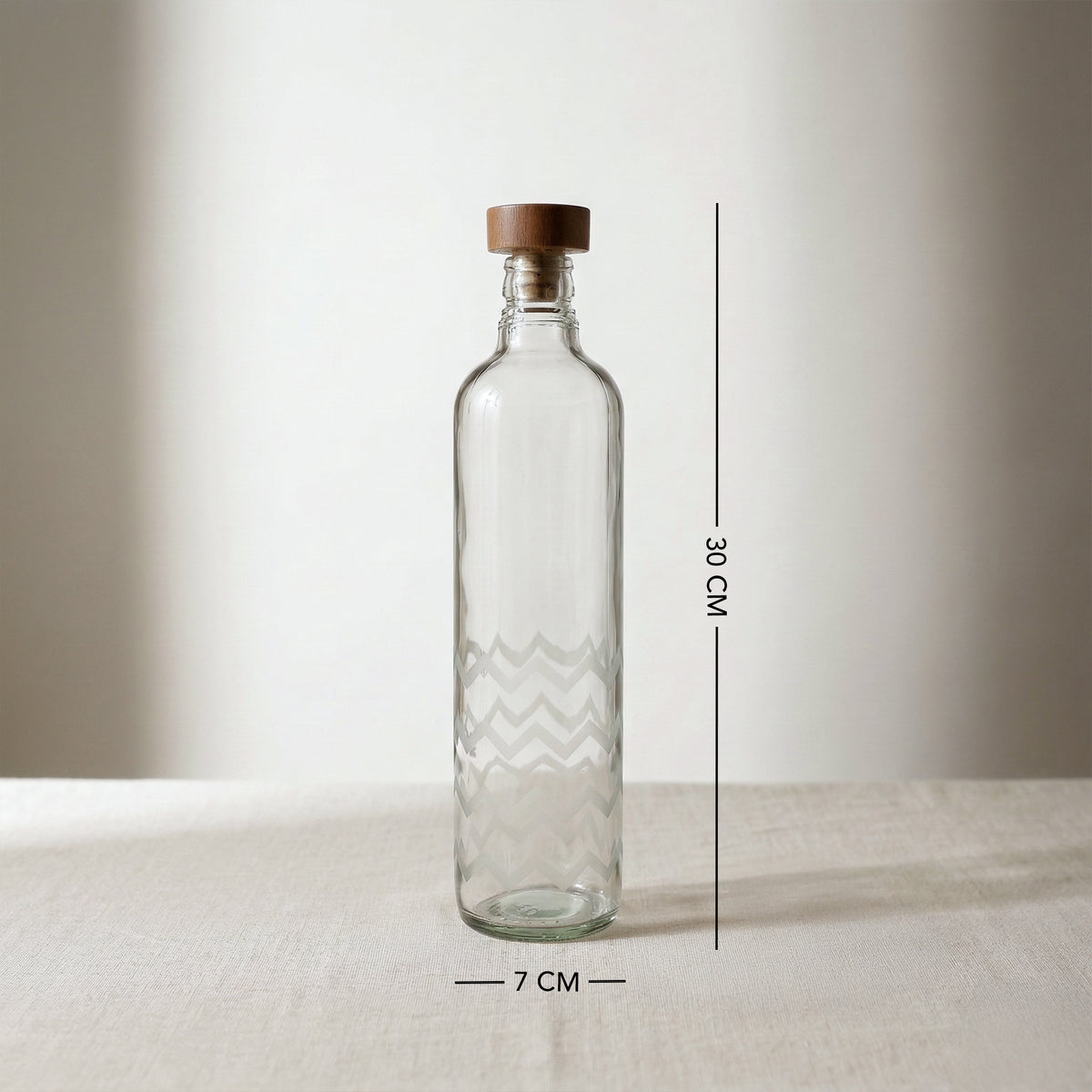 Frosted Chevron Glass Bottle With Brown Wooden Stopper
