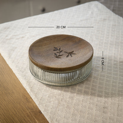 Meissa glass roti box with wooden lid