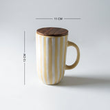 Ceramic Mug Tall Stripes W/Wdn Lid Lemon
