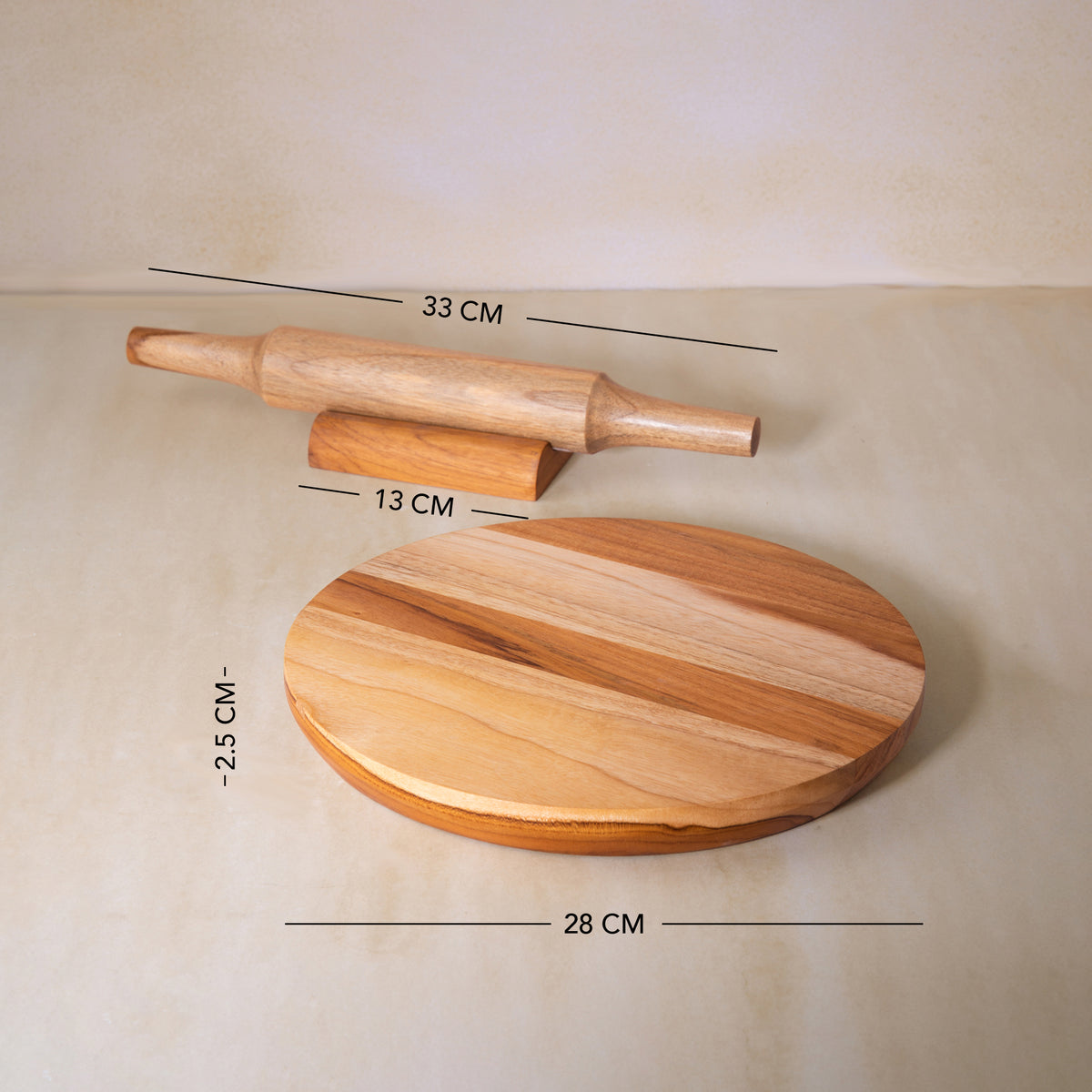 In Teak Wooden Chakla Belan With Stand- Large