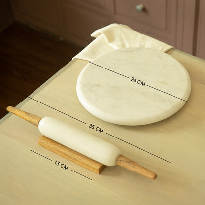 Marble Chakla Belan Set of 2 White