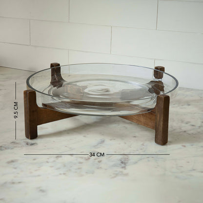 Clear Glass Bowl With Wooden Stand