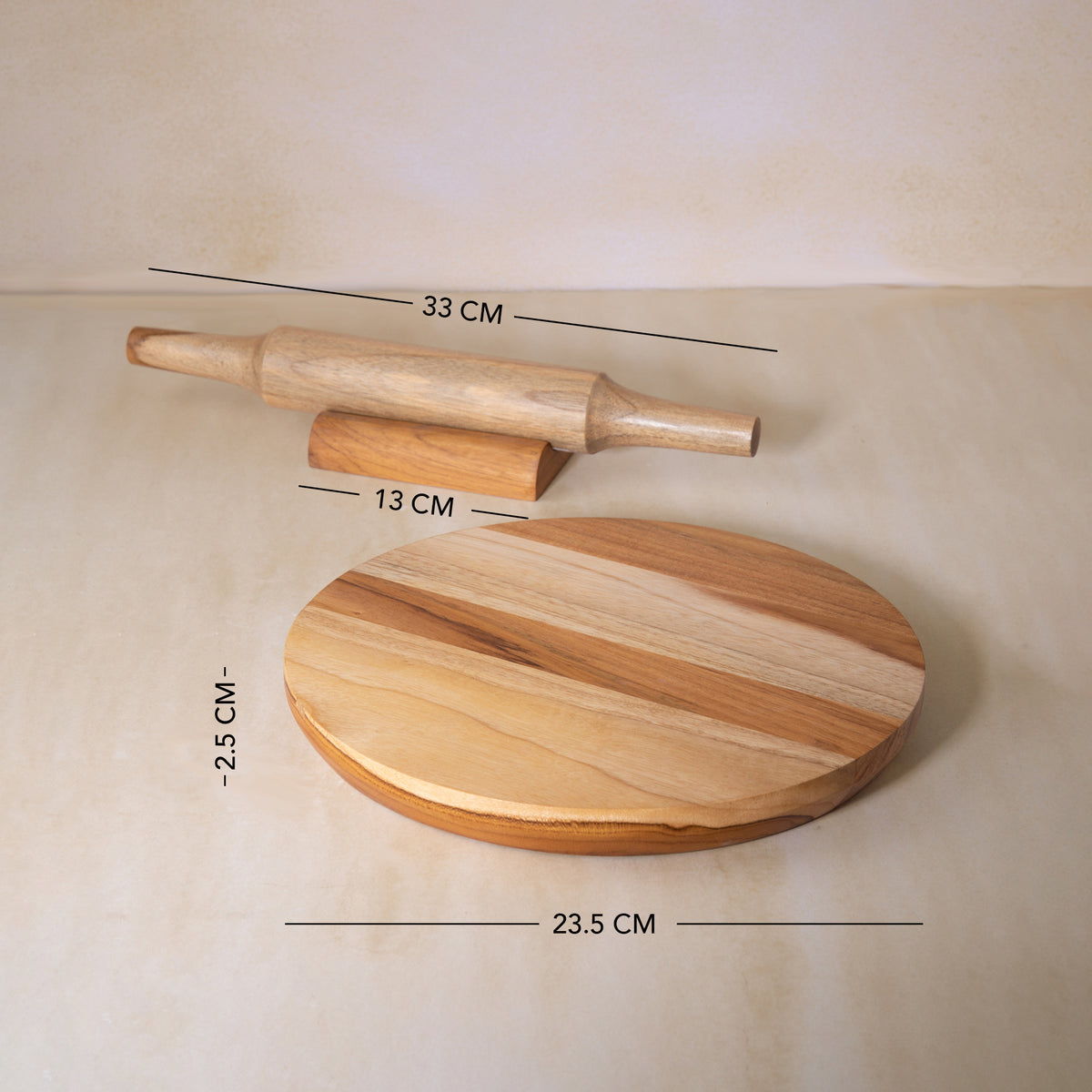 In Teak Wooden Chakla Belan With Stand- Small