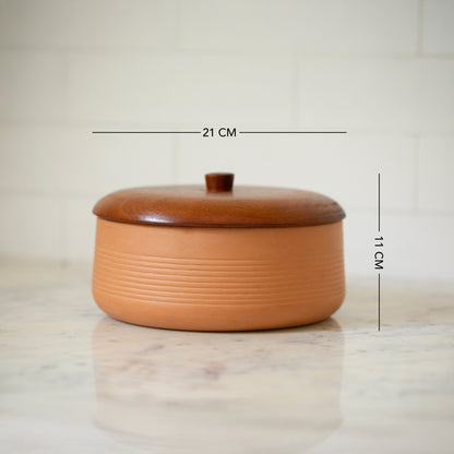 Terracotta Curd Setter With Wooden Lid- Large