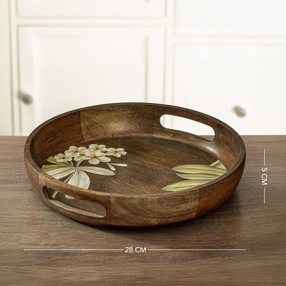 Frangipani Circular Wooden Tray