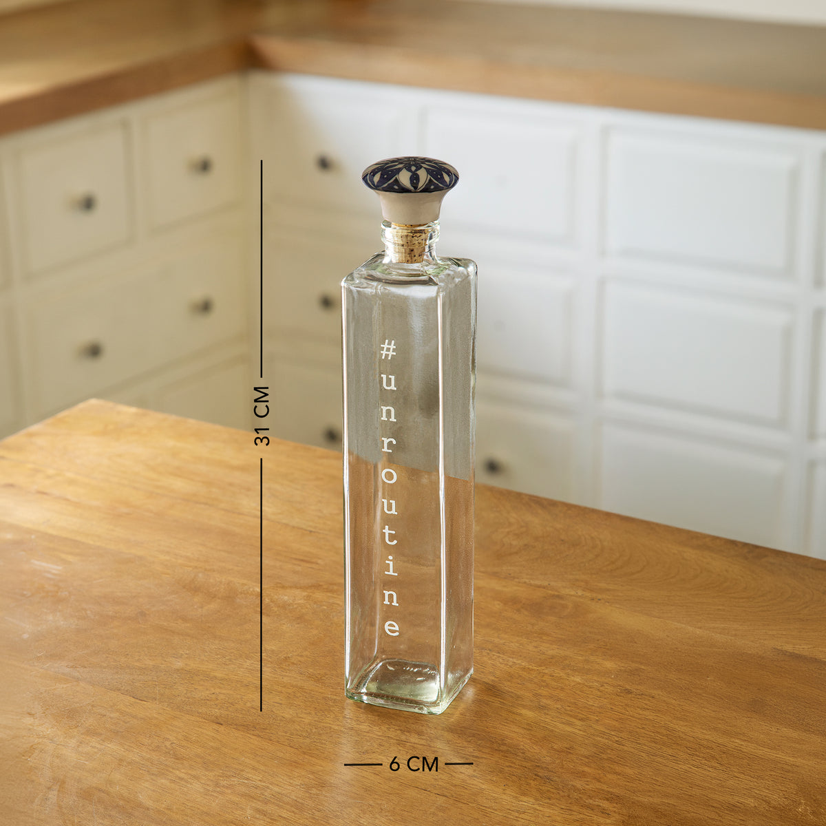 Square glass water bottle with ceramic stopper