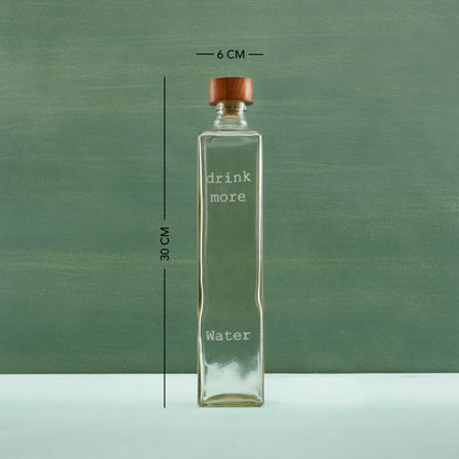 Drink More Glass Water Bottle With Wooden Stopper