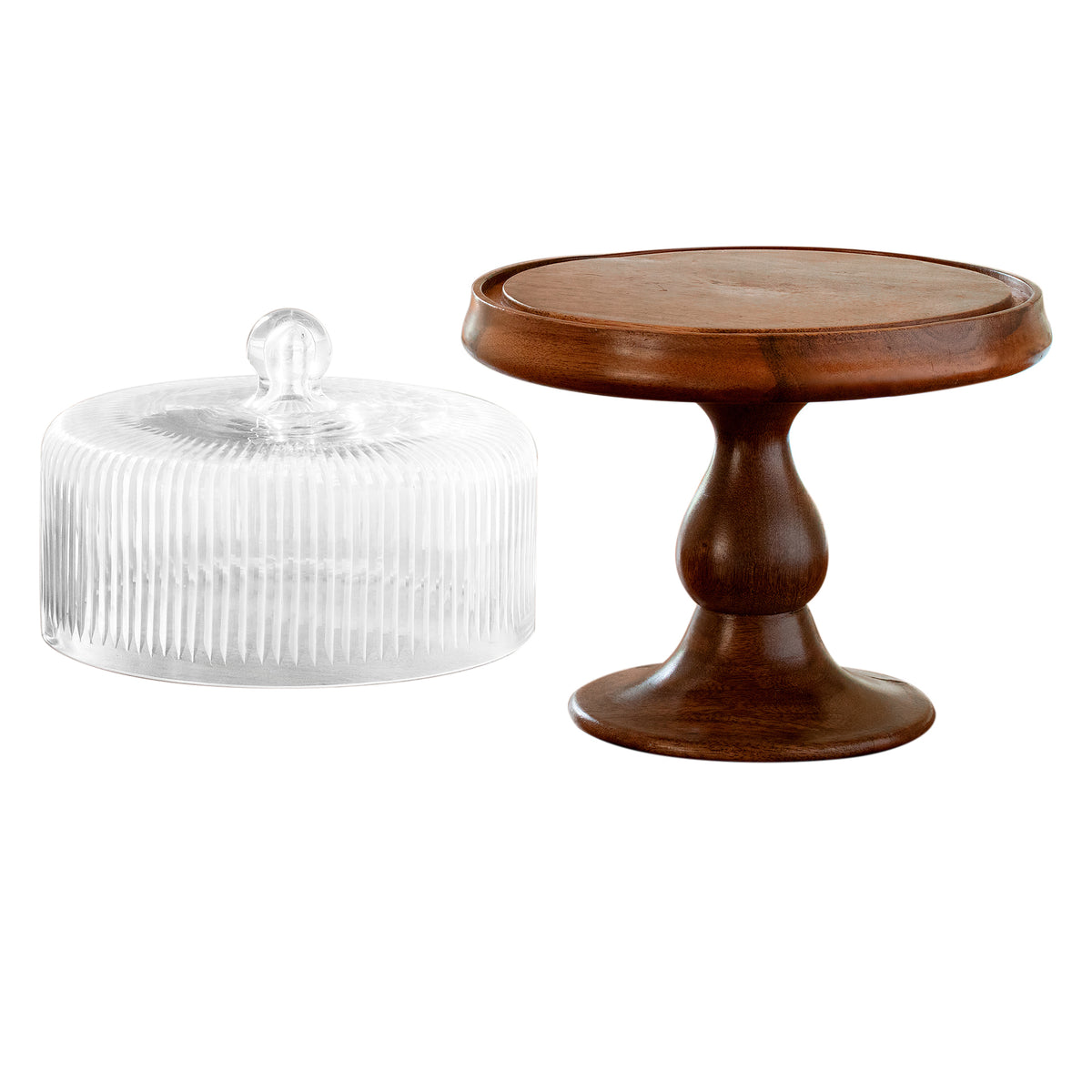 Fluted Glass Cloche With Wooden Stand