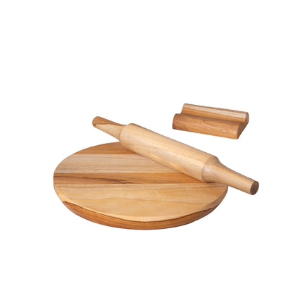 In Teak Wooden Chakla Belan With Stand- Large