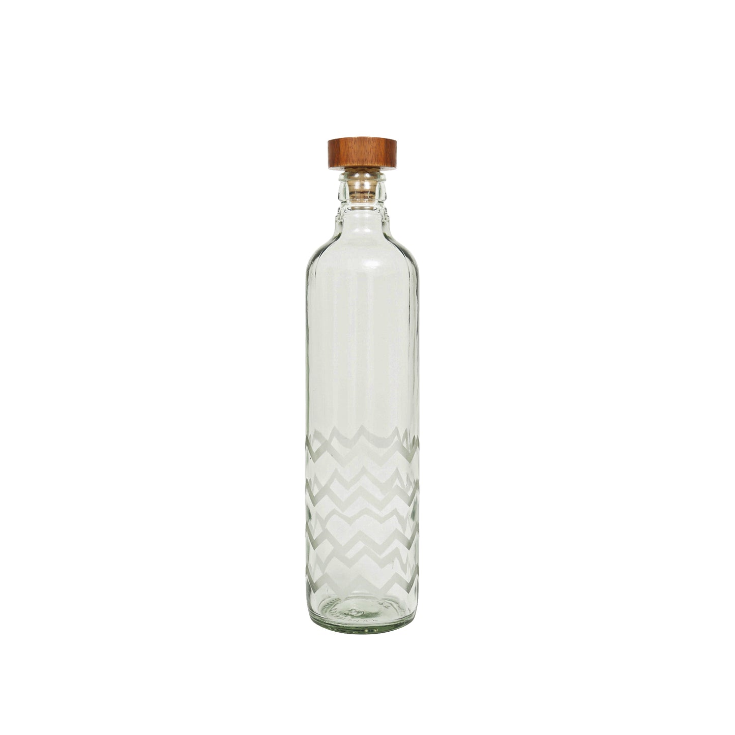 Frosted Chevron Glass Bottle With Brown Wooden Stopper
