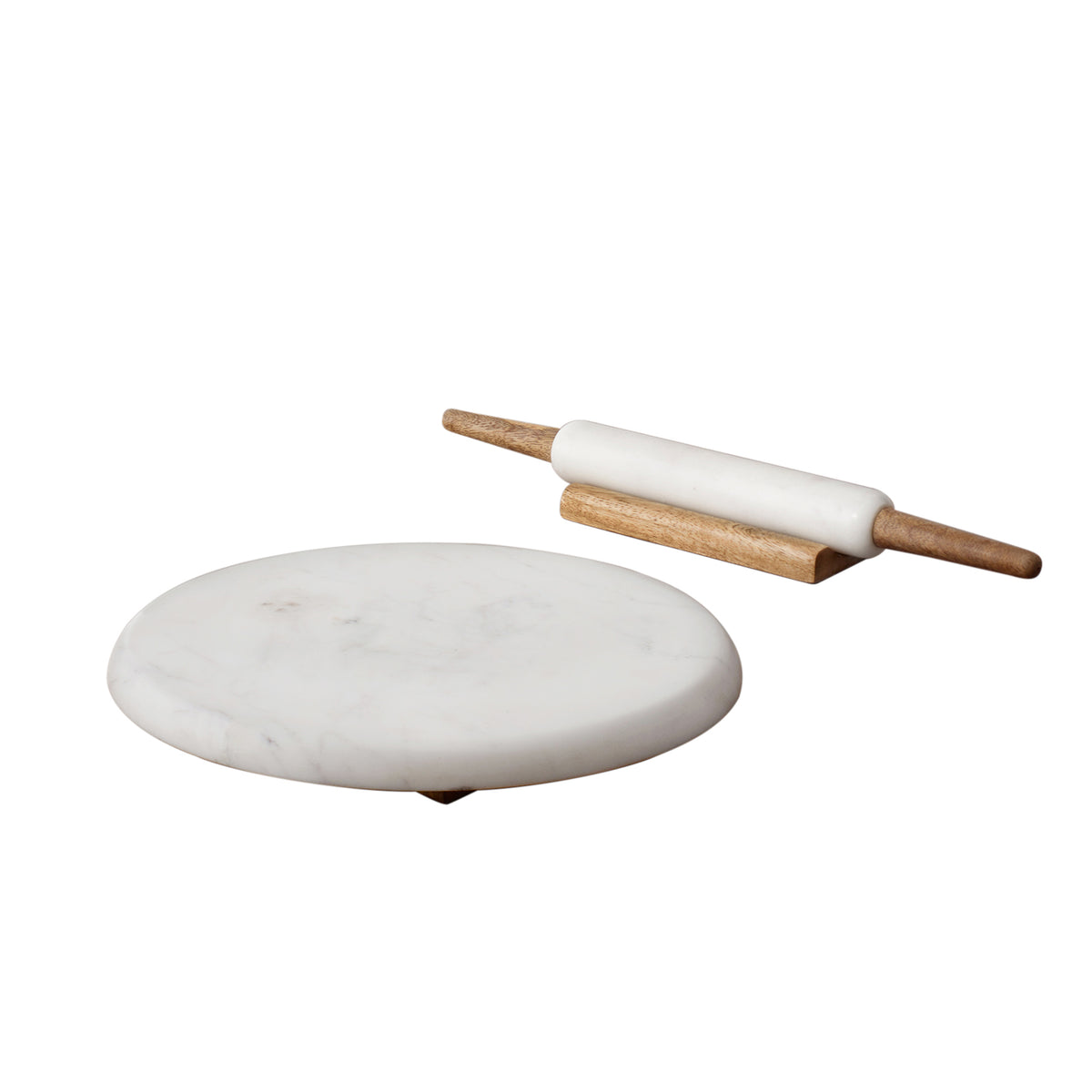 Marble Chakla Belan Set of 2 White