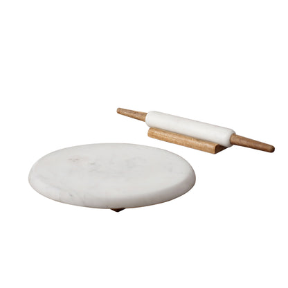 Marble Chakla Belan Set of 2 White