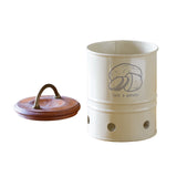 Egg Shell Metal Potato Storage Bin With Wooden Lid