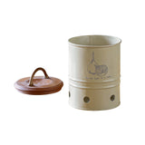Egg Shell Metal Onion Storage Bin With Wooden Lid