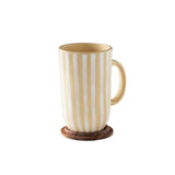 Ceramic Mug Tall Stripes W/Wdn Lid Lemon
