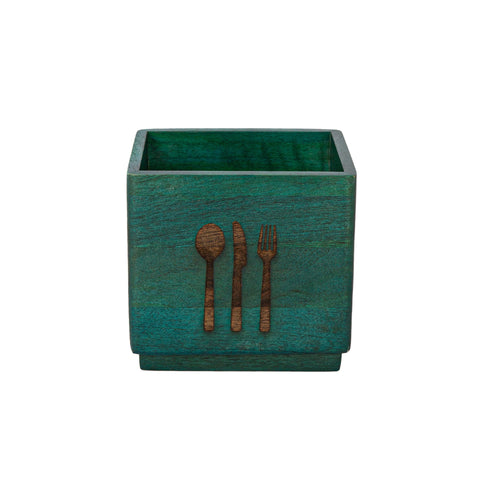 Blue Wood Utensil Holder