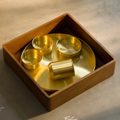 Nuhas Brass Dinner Set With Wooden Box