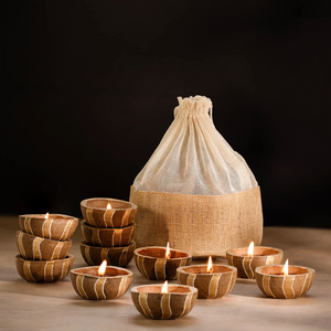 Gaudeep gold stripes diya set of 12