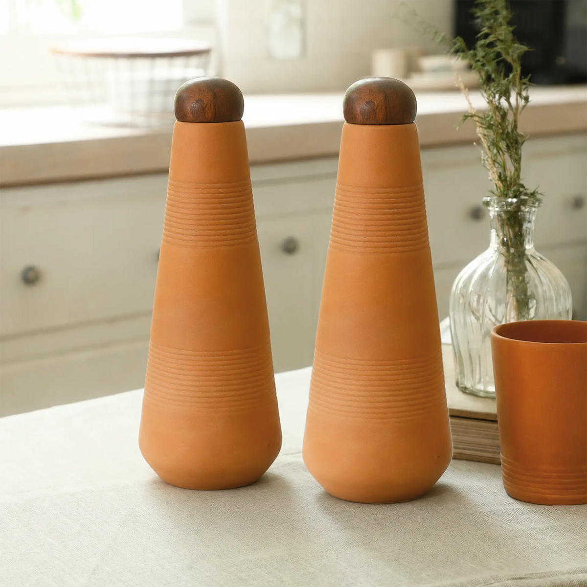 Terracotta Water Bottle With Sphere Stopper Set of 2