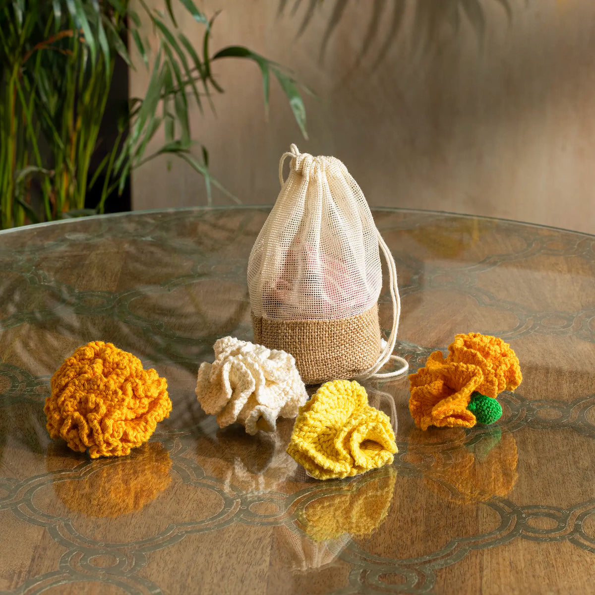 marigold crochet flower  set of 4