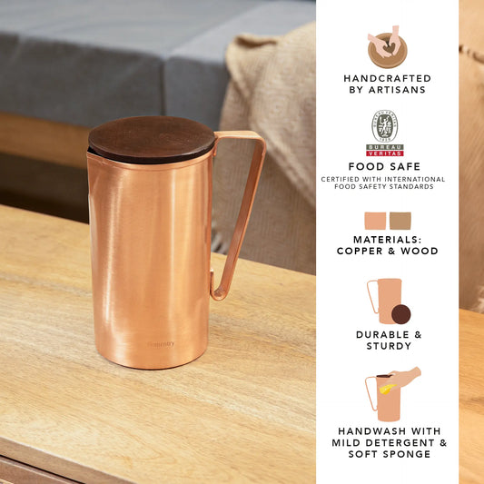 Neer Copper Jug with Wooden Lid