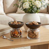 Tashi Glass Jar With Wooden Nut Bowl (Small) Set of 2