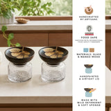 Tashi Glass Jar With Wooden Nut Bowl (Small) Set of 2