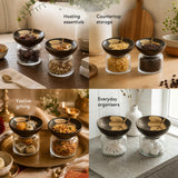 Tashi Glass Jar With Wooden Nut Bowl (Small) Set of 2