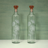 Daisy Glass Water Bottle With Wooden Stopper Set of 2