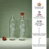 Daisy Glass Water Bottle With Wooden Stopper Set of 2