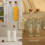 Daisy Glass Water Bottle With Wooden Stopper Set of 2