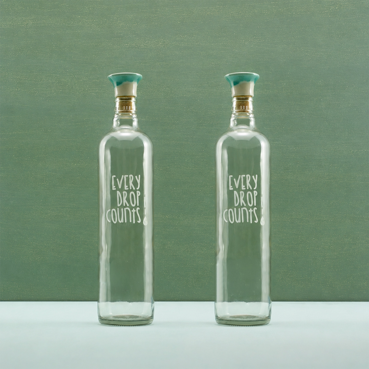 Drop Glass Water Bottle With Ceramic Stopper Set of 2