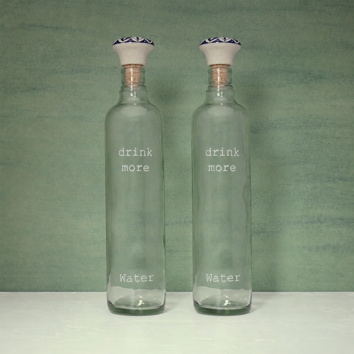 Drink More Glass Water Bottle With Ceramic Stopper Set of 2