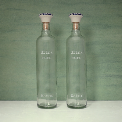 Drink More Glass Water Bottle With Ceramic Stopper Set of 2