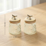 Twigy Frosted Glass Jar with Wooden Lid (Short) Set of 2